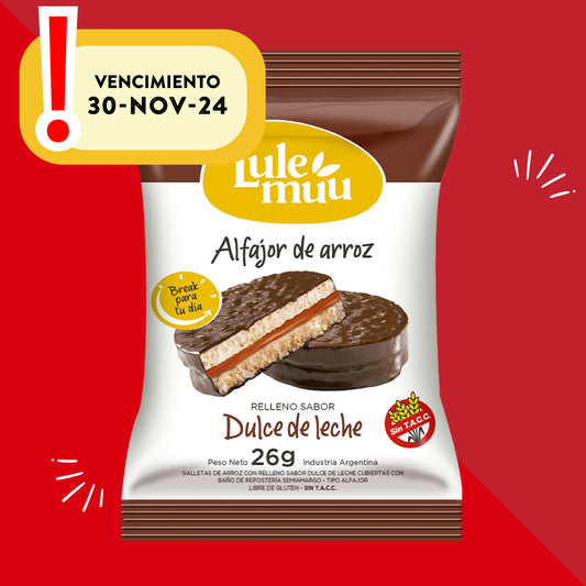 Alfajor de Arroz relleno de Dulce de Leche Lulemuu 26 Grs