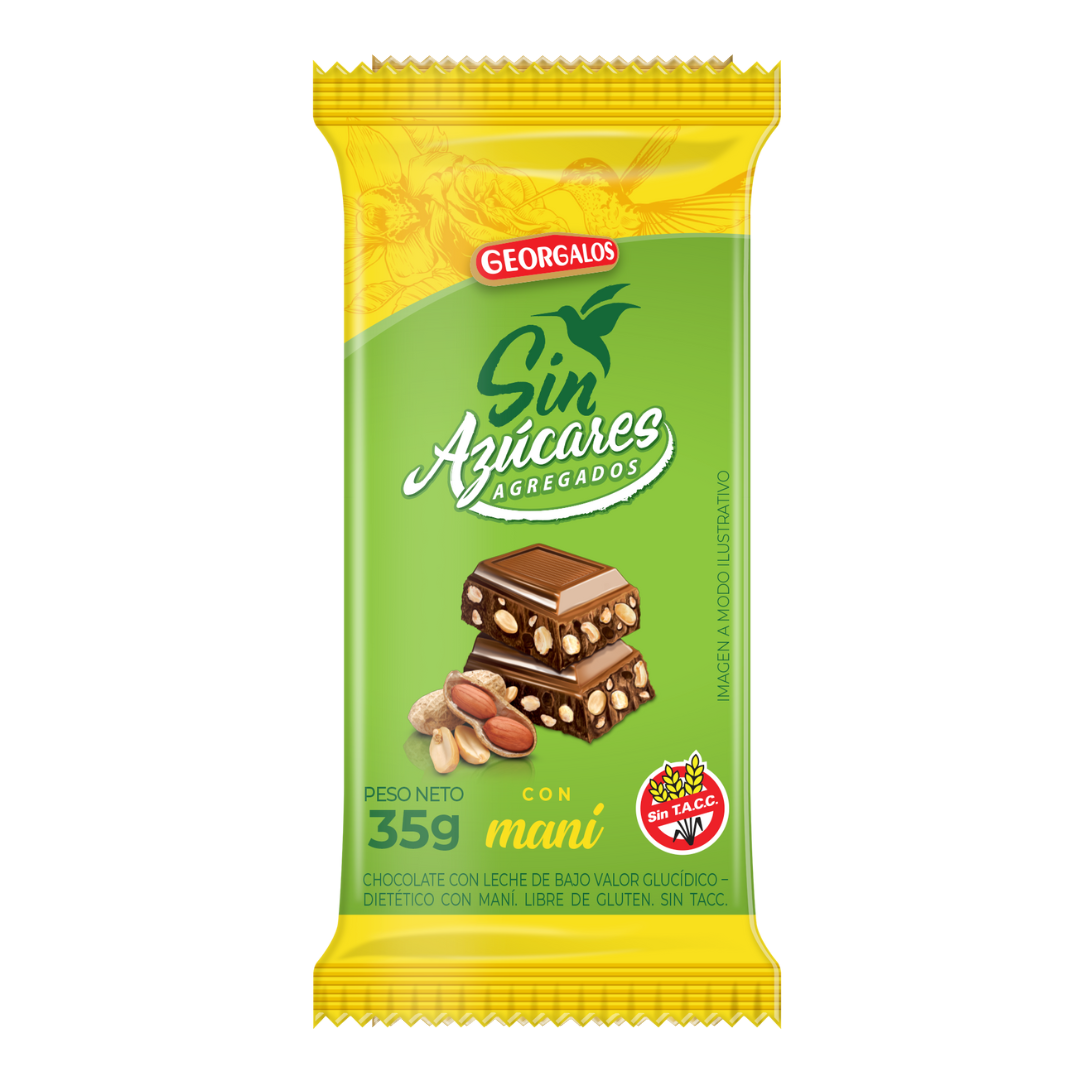 Georgalos Chocolate Sin Azúcar Con Maní 35 Gr